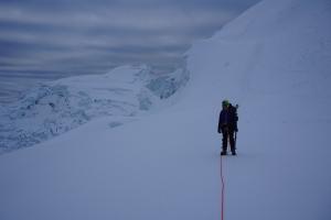 Ana descending the glacier on Pisco.