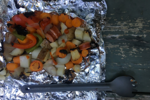 Figure 5: Typical camp meal after a long day of cycling in the sun and/or rain. I had very little cookware with me, in an attempt to minimize weight at any cost!