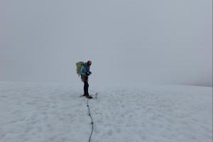 Visibility dropped as we tried to find our way across a large crevasse
